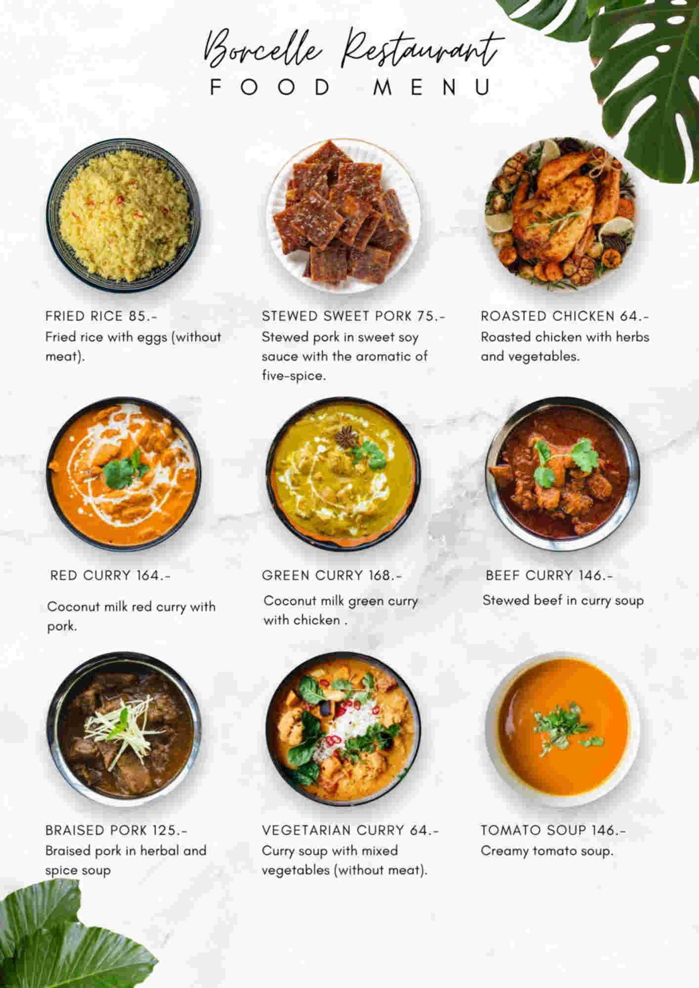 Menu design sample for restaurant